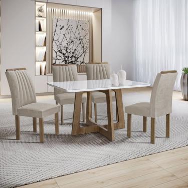 Imagem de Mesa Arizona 120cm Com 4 Cadeiras Arizona Tampo Smart Plus Com Vidro Chocolate-off White-bege Claro