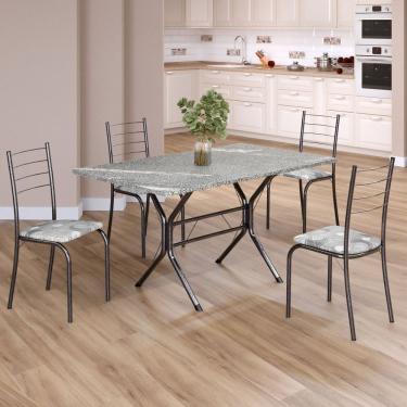 Imagem de Conjunto Sala De Jantar Mesa Retangular 120x75cm Tampo Granito Topázio 4 Cadeiras Rio Paraopeba - Mart Prata