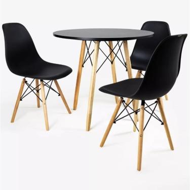 Imagem de Mesa Redonda Eiffel Para Sala 80cm E 3 Cadeiras Charles Eames
