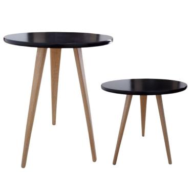 Imagem de Kit 2 Mesa Redonda Lateral Canto Apoio Sala Quarto 44 E 68cm preto