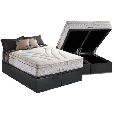 Imagem de Kit Cama Box Baú Queen Maxspring American com Colchão Molas Ensacadas Suede Cinza Herval
