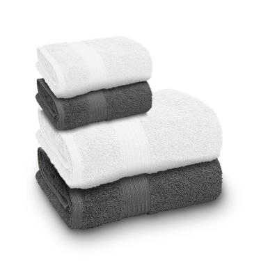 Imagem de Jogo De Toalha Banhão Indiana Intense 100% Algodão 4 Peças Gramatura 600 Chumbo/branca