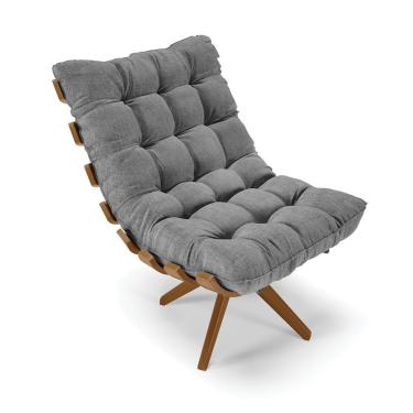 Imagem de Poltrona Giratória Costela Linho Cinza A26 Base Madeira