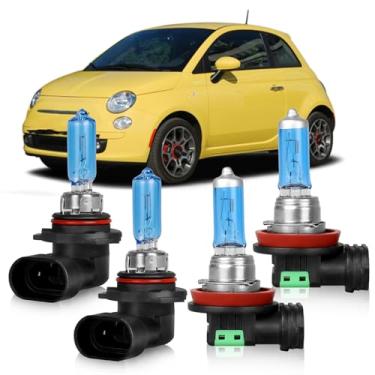 Imagem de OQSNCV Lâmpadas Halógenas De Alto Desempenho Para Faróis Fiat 500 500L 500X (2012-2020), Farol Alto/Baixo 9012 + Kit Reposição Neblina H11, Pacote Com 4