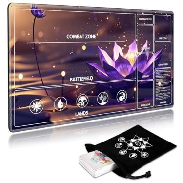 Imagem de SichKards for MTG Playmat with Card Storage Bag,Non-Slip Rubber Base & Smooth Surface 24x14in,Beginner-Friendly Magic Mat for Commander Deck,Purple Lotus Flower-1