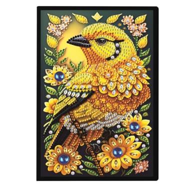 Imagem de Focart Kit de caderno de pintura de diamante DIY, tema de pássaros, caderno de arte de diamante em formato especial para escrever e desenhar