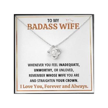 Imagem de Colar Wife Gift From Husband To My Badass Wife Crown Love Knot Pendant Valentines Day Anniversary Jewelry With Message Card and Gift Box, Aço inoxidável, Zircônia cúbica