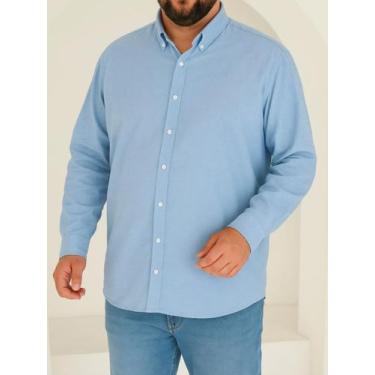 Imagem de Camisa Social Masculina Manga Longa Plus Size - Fix Modas, Azul claro,
