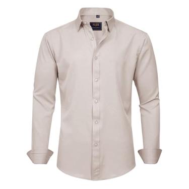 Imagem de J.VER Camisas Sociais Masculinas Sólidas De Manga Comprida Elástica Sem Rugas Camisa Formal Negócios Casual Camisas De Botão Bege Cáqui