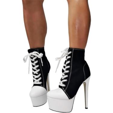 Imagem de Salto Alto Sexy 16cm Salto Fino Moda Tamanho Grande Ankle Boots Femininos, Black, 37 EU