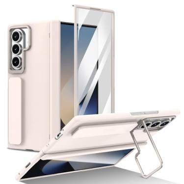 Imagem de LTLMYDAM Capa com suporte de lente para Samsung Galaxy Z Fold 7, capa protetora de tela, dobradiça, tudo incluído, capa fina com alça de dedo, branca, dobra 7