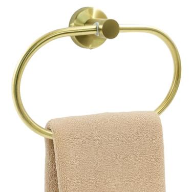 Imagem de Rierdge Anel de toalha dourado para banheiro, suporte de toalha de mão elíptico de aço inoxidável, suporte giratório para toalha de mão para pequenos espaços