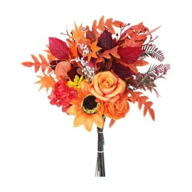 Imagem de ESSMOKO Castelos e folhas de plantas de girassol simulados, decoração de casa, ramo de rosas simulado, folhas de ácer