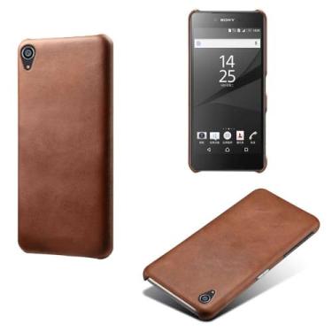 Imagem de Capa para Sony Xperia Z5 Plus,Proteção contra quedas,Casca de volta de cor sólida simples,Design de couro de imitação de plástico-Brown