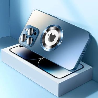 Imagem de Capa protetora magnética fosca de vidro temperado para iPhone 16, 15 e 14 Pro Max, com proteção protetora rígida e macia, azul-marinho, para iPhone 13ProMax (6,7")