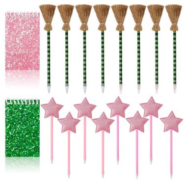 Imagem de libfrnt 18Pcs Princess and Witch Party Favors with Star Ballpoint Star Pencil Witch Broom Ballpoints Broom Pencils Glitter Mini Spiral Notepads for Party Supplies Decorations