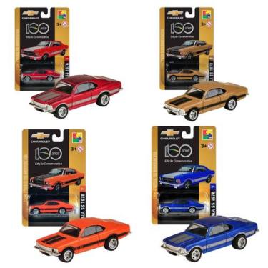 Imagem de Kit 4 Carrinhos Miniatura Opala 1978 Chevrolet 100 anos 1:64 Pneu Borr