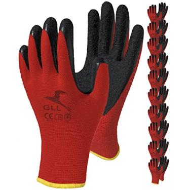 Imagem de Luvas de trabalho revestidas com látex de borracha, pacote com 10 pares, luvas de trabalho de segurança revestidas para homens e mulheres, trabalho no jardim, construção e uso geral (extra grande, vermelho)