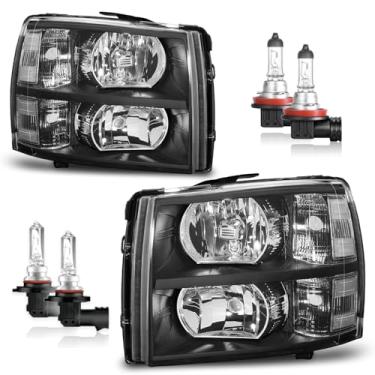 Imagem de Vizotae Faróis com lâmpadas para Chevy Silverado 1500 2007-2013, para Silverado 2500HD 3500 2007-2014 substituição do lado do motorista e do passageiro