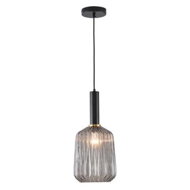 Imagem de FALINNEAD Luminária pendente de vidro cinza luminária pendente de 20 cm luzes suspensas modernas para cozinha, ilha, sala de jantar, quarto