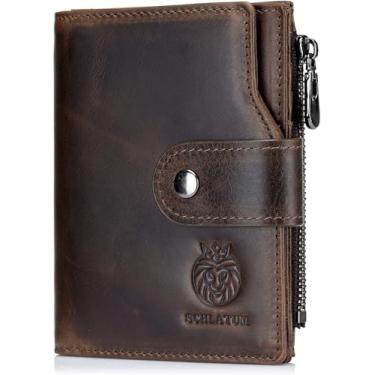 Imagem de Carteiras Masculinas De Bloqueio Rfid Carteira De Couro Genuíno Bifold Carteira De Negócios Carteira Antifurto De Grande Capacidade Bolsa De Cartão Múltiplo Slim Minimalista Bo, Coffee