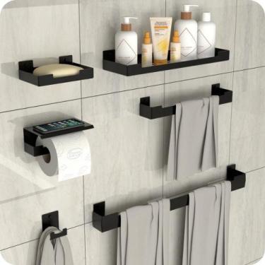 Imagem de Kit Acessórios Para Banheiro Preto Fosco 6 Peças ELG - MetalCromo