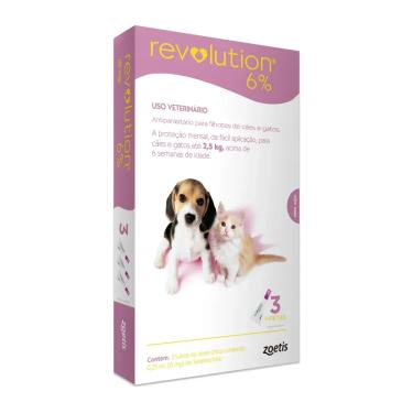 Imagem de Antipulgas Revolution 6% Cães e Gatos Filhotes até 2,5kg 3 Pipetas