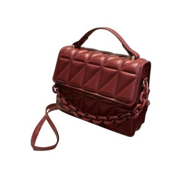 Imagem de OYOANGLE Bolsa feminina quadrada de couro sintético acolchoada mini bolsa de mão moderna, Borgonha, One Size