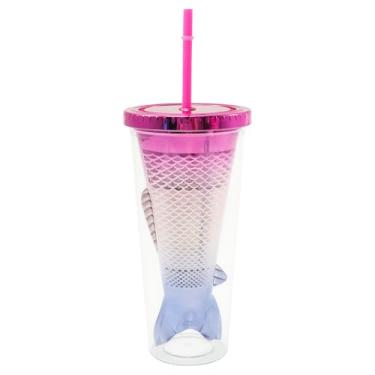 Imagem de Copo de cauda de sereia ABS, copo duplo de palha de cauda de sereia, copo de canudo gradiente de 350 ml, caneca de água com glitter à prova de vazamento para festa, presentes de sereias para meninas