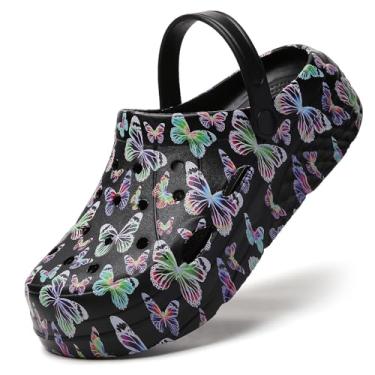 Imagem de YUKTOPA Tamancos de plataforma femininos para jardim, leves, macios, EVA, sem cadarço, à prova d'água, antiderrapante, praia, piscina, sandálias aquáticas, Preto, 35