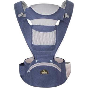 Imagem de AIEBAO Bolsa Canguru Para Bebê Classic, Confortável, Com Assento, 03 Modos de Uso, Apoio Lombar, Com Suporte de Cabeça, Bolso Frontal e Lateral, Até 48 Meses, Suporta 36kg, Acolchoado, Fivelas Ajustáveis, Azul.