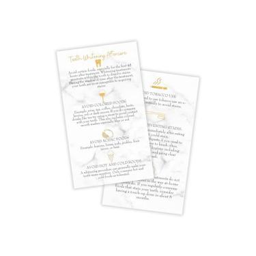 Imagem de Cartões de instruções para clareamento dental | Pacote com 50 | Cartão de visita tamanho 5 x 9 cm | Mármore tamanho carteira com design dourado