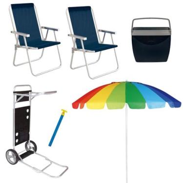 Imagem de Kit 2 Cadeira Praia Conforto Guarda Sol Carrinho Cooler Mor, KIT 2 Cad