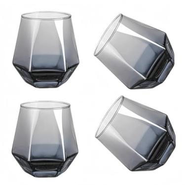 Imagem de YUHANOER Conjunto de 4 taças de vinho, formato de taça de vinho de diamante sem haste de 293 ml, vidro de Natal cinza, seguro para lava-louças, design à prova de derramamento para vinho tinto,