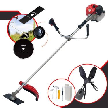 Imagem de Cortador de Grama Anmax CG520P-TB À Gasolina 52cc 2,2HP 10.000rpm Roçadeira Lateral 3 Em 1 Com Lâmina 2 Pontas + Lâmina 80 Dentes + Carretel de Nylon