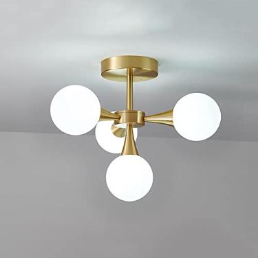 Imagem de KSSTEVNBD Lustre, bolas de vidro nórdicas, luz de teto, luminária de teto LED para casa com lâmpadas, moderno, quarto, latão, montagem embutida, luz de teto, entrada corredor, perto da luminária de