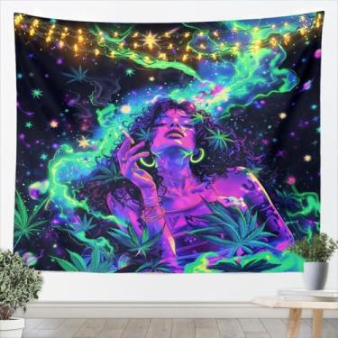 Imagem de Tapeçaria de maconha, arte de pendurar na parede para meninas, meninos, adolescentes, cobertores de parede femininos afro-americanos, tapeçarias de pôster de folha de cannabis, decoração de quarto
