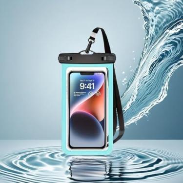 Imagem de 1 capa impermeável universal à prova d'água para iPhone 16 15 14 13 12 11 Pro Max XS Plus Galaxy celular até 7 polegadas à prova d'água bolsa seca azul claro