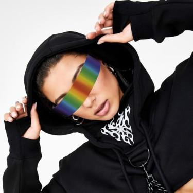 Imagem de Óculos de sol para mulheres e homens, moderno, sem aro, futurista, óculos escuros de topo plano, multicoloridos, Multi