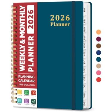 Imagem de Agenda 2026, agenda semanal e mensal, janeiro de 2026 a dezembro de 2026, agenda de calendário de capa dura 2026 com abas para mulheres e homens, bolso interno, encadernação espiral, perfeito para