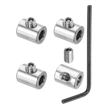 Imagem de Conjunto de clipes de corda de fio de 4 mm, 4 peças de aço inoxidável 304 grampos de cabo de trava de aço inoxidável com chave de parafusos hexagonais M4 para acessórios de cabos, prata