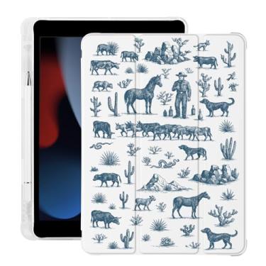 Imagem de BlHMCASE Capa Western Cowboy para iPad mini 7 A17 Pro 2024/iPad Mini 6 com suporte para lápis, hibernar/despertar automático, capa traseira de TPU macio de couro branco