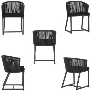 Imagem de 5 Cadeiras De Jantar Noronha Marrom Corda Náutica E12 Trama Preto