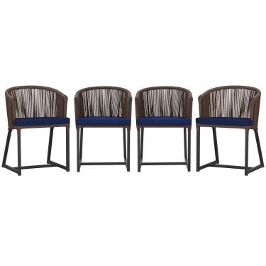 Imagem de 4 Cadeiras De Jantar Noronha Preta Corda Náutica E10 Trama Marrom