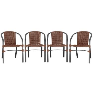 Imagem de 04 Cadeiras Floripa Alumínio Pintura Preta Trama Original Marrom