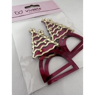 Imagem de Porta Guardanapo Pinheiro Árvore de Natal 8 cm 4 Uni Vermelho e Dourad