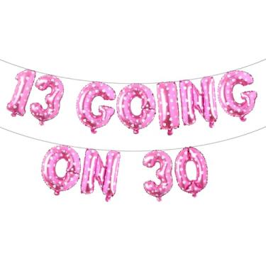 Imagem de 13 Going On 30 Banner multicolorido com glitter - Decorações de festa de aniversário de 13 e 30 anos, lembrancinhas e suprimentos (13 GOING ON 30 Pink Heart)