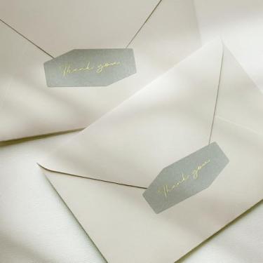 Imagem de Adesivos de agradecimento de luxo (20 peças) - papel fosco, escrita de folha dourada, formato hexagonal exclusivo moderno | Selos premium feitos na Coreia para lembrancinhas de casamento, presentes e