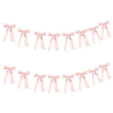 Imagem de 2 peças faixa de guirlandas de laço rosa 3 m elegante enfeite de faixa de arco pendurado para festa de despedida de solteira chá de noiva (rosa, 2)