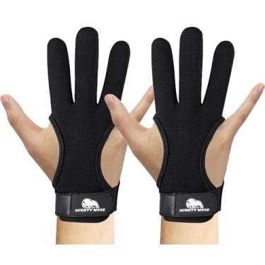 Imagem de Mighty Musk Luva de tiro com arco de couro genuíno com 3 protetores de dedo para arco recurvo | Luvas de tiro duráveis para arqueiros adultos – Pacote com 2